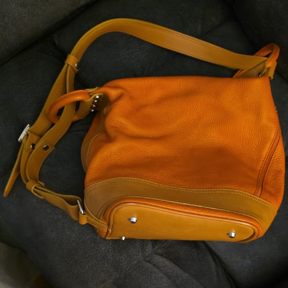 Vibrant Orange Leather Shoulder Bag